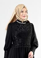 Tesettür giyim SİYAH T 5037 Fransız Şifon Tesettür Elbise-Alv Fashion