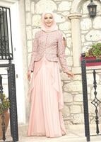 Tesettür giyim PUDRA ALVİNA ŞİFON ABİYE ELBİSE T 5051