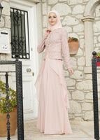 Tesettür giyim PUDRA ALVİNA ŞİFON ABİYE ELBİSE T 5051