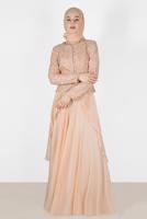 Tesettür giyim PUDRA ALVİNA ŞİFON ABİYE ELBİSE T 5051