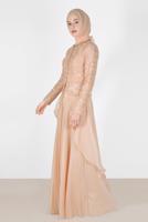 Tesettür giyim PUDRA ALVİNA ŞİFON ABİYE ELBİSE T 5051
