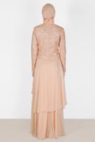 Tesettür giyim PUDRA ALVİNA ŞİFON ABİYE ELBİSE T 5051