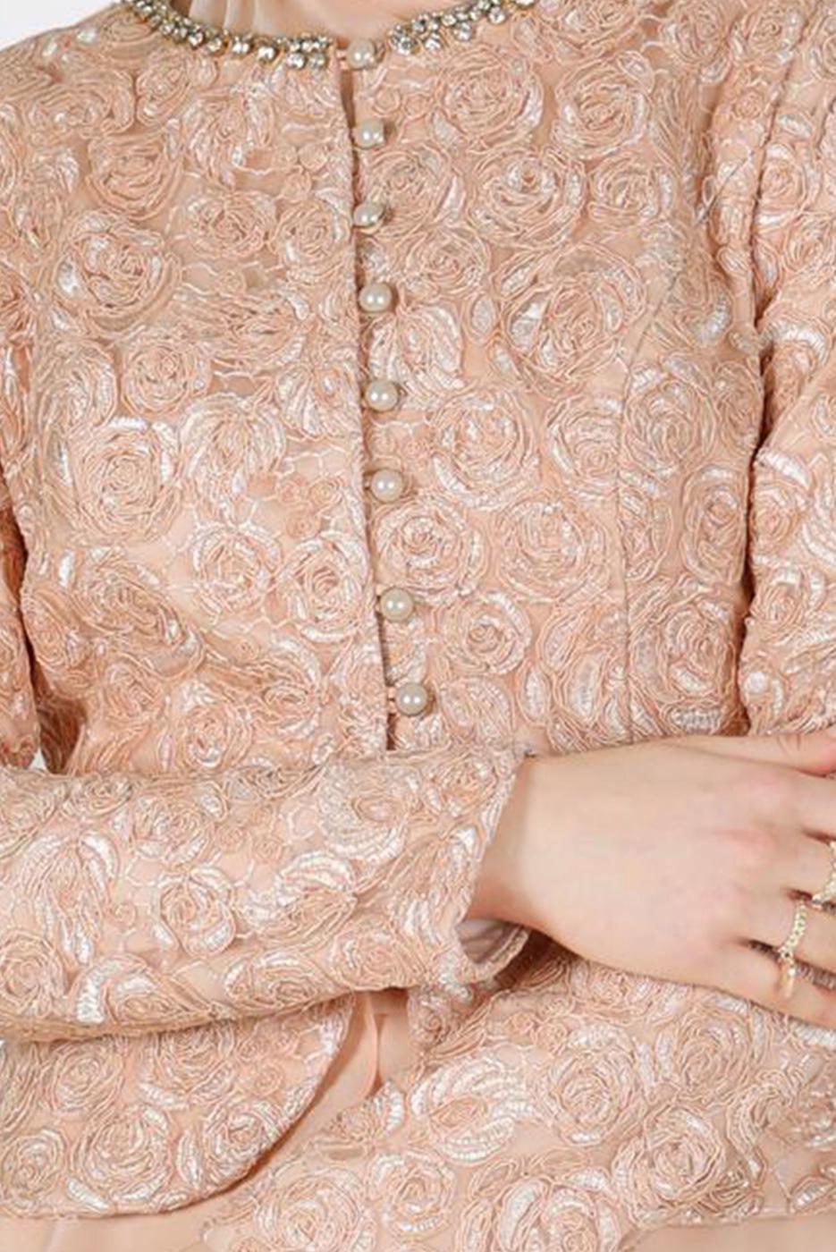 Tesettür giyim PUDRA ALVİNA ŞİFON ABİYE ELBİSE T 5051