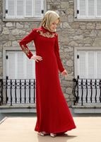 Tesettür giyim KIRMIZI SIRMA İŞLEME DETAYLI ABİYE ELBİSE 5057 