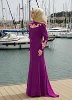 Tesettür giyim MOR SIRMA İŞLEME DETAYLI ABİYE ELBİSE 5057 