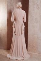 Tesettür giyim PUDRA ALVİNA DESENLİ ABİYE ELBİSE T 5059