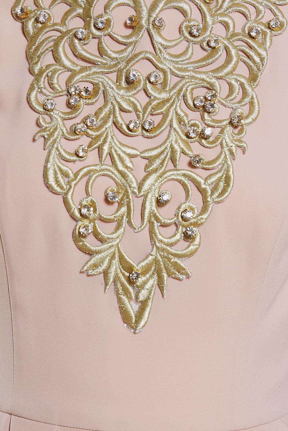 Tesettür giyim PUDRA ALVİNA DESENLİ ABİYE ELBİSE T 5059