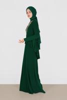 Tesettür giyim YEŞİL ALVİNA DESENLİ ABİYE ELBİSE T 5059
