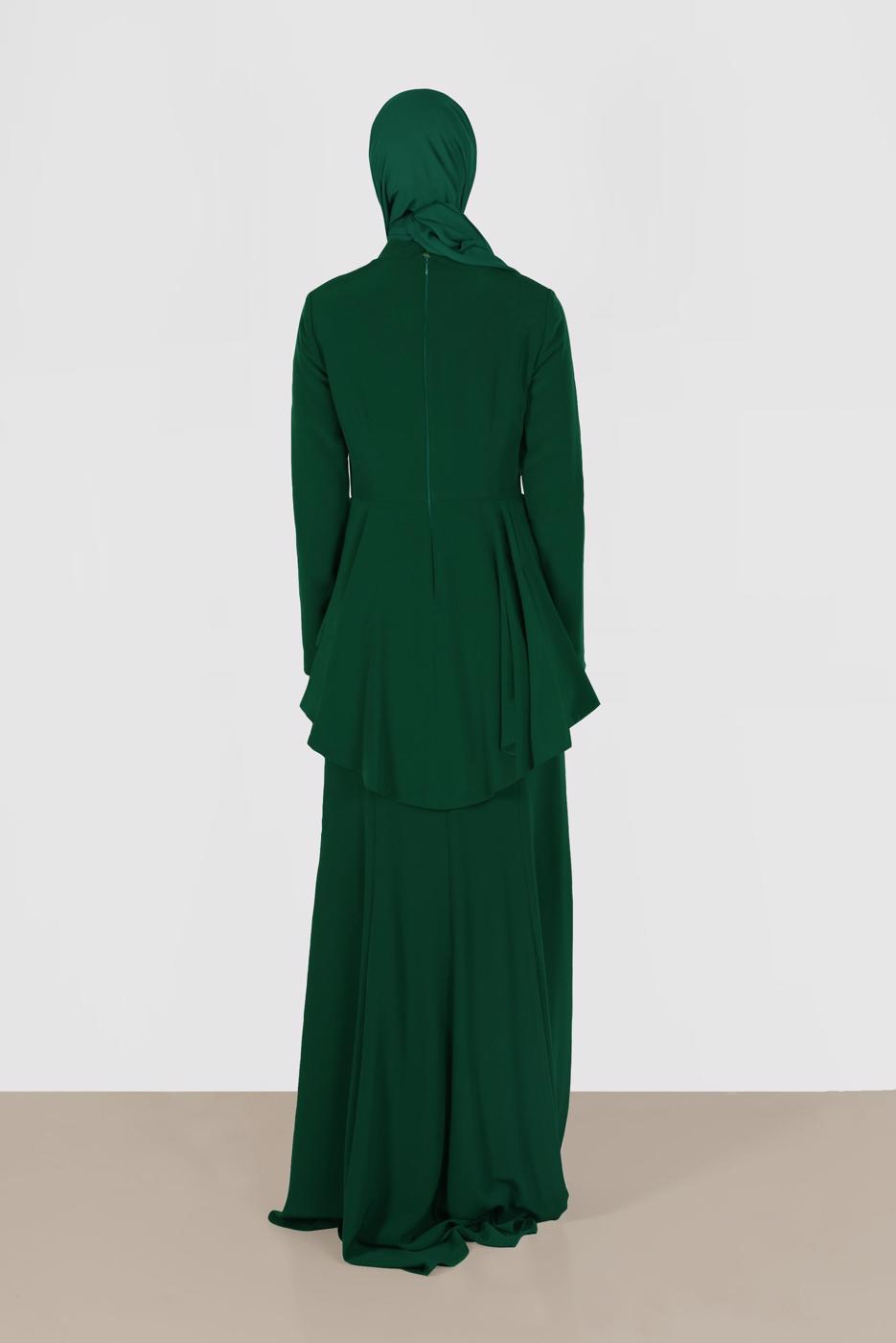 Tesettür giyim YEŞİL ALVİNA DESENLİ ABİYE ELBİSE T 5059