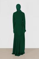 Tesettür giyim YEŞİL ALVİNA DESENLİ ABİYE ELBİSE T 5059