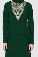 Tesettür giyim YEŞİL ALVİNA DESENLİ ABİYE ELBİSE T 5059