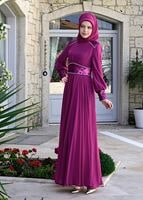 Tesettür giyim MOR MULTİ ŞİFON ABİYE ELBİSE 5068
