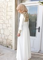 Tesettür giyim KREM MULTİ ŞİFON ABİYE ELBİSE 5068