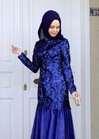 Tesettür giyim LACİVERT ETEĞİ TÜL ABİYE ELBİSE 5072 