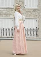 Tesettür giyim PUDRA YAKASI AKSESUARLI JAKAR ABİYE ELBİSE  5073 