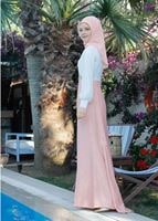 Tesettür giyim PUDRA YAKASI AKSESUARLI JAKAR ABİYE ELBİSE 5075 