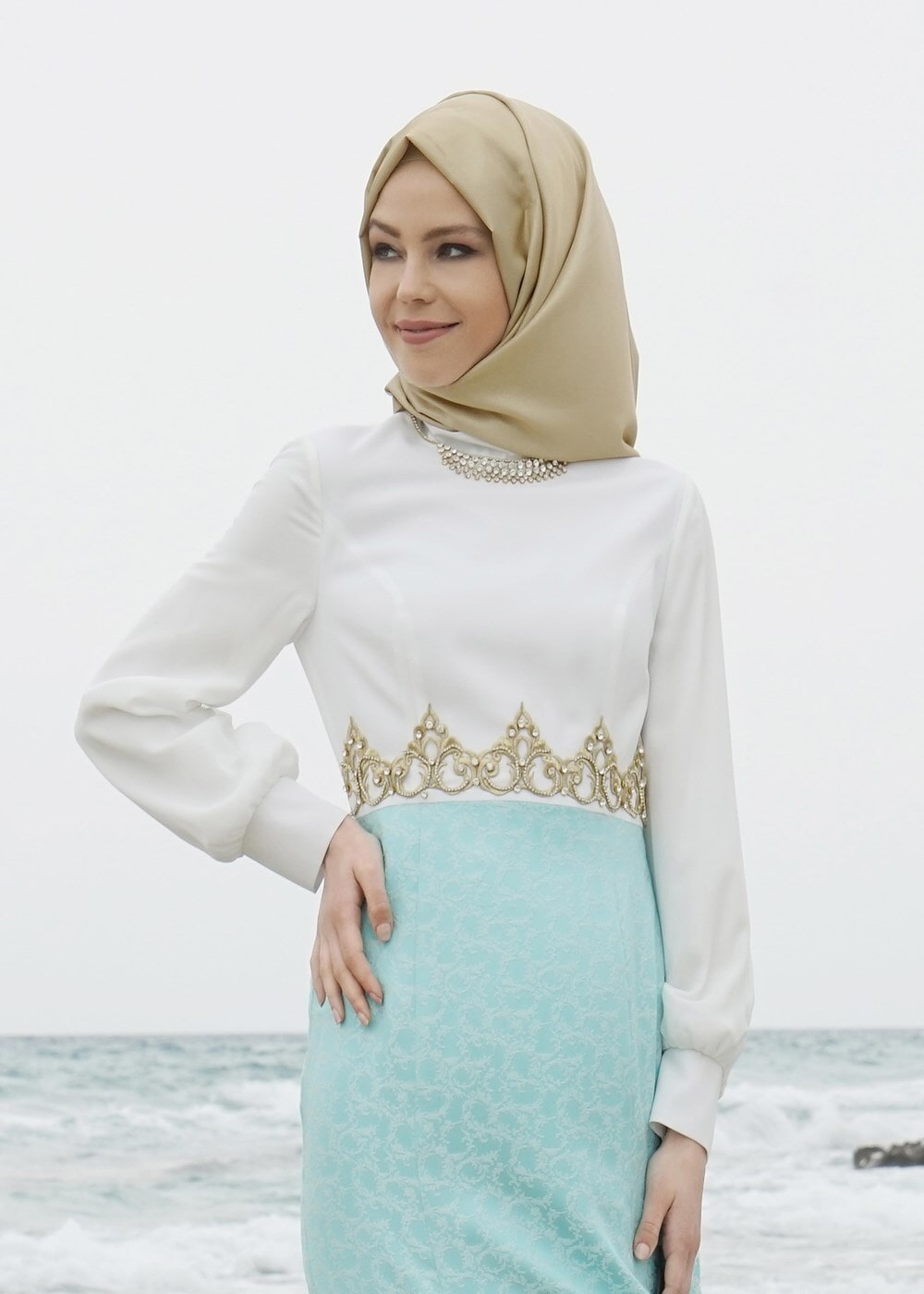 Hijab clothing GREEN T 5075 Jakar Tesettür Elbise-Alv Fashion