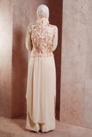 Tesettür giyim EKRU ALVİNA ŞİFON PANTOLONLU ABİYE TAKIM T 5076