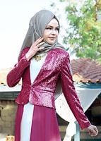 Tesettür giyim FUŞYA PUL PAYET ABİYE ELBİSE 5078 