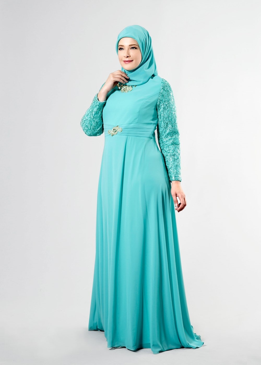 Tesettür giyim YEŞİL T 5081 New Multi Şifon Tesettür Abiye-Alv Fashion