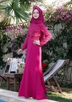 Tesettür giyim FUŞYA PULLU ABİYE ELBİSE 5083