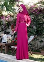 Tesettür giyim FUŞYA PULLU ABİYE ELBİSE 5083
