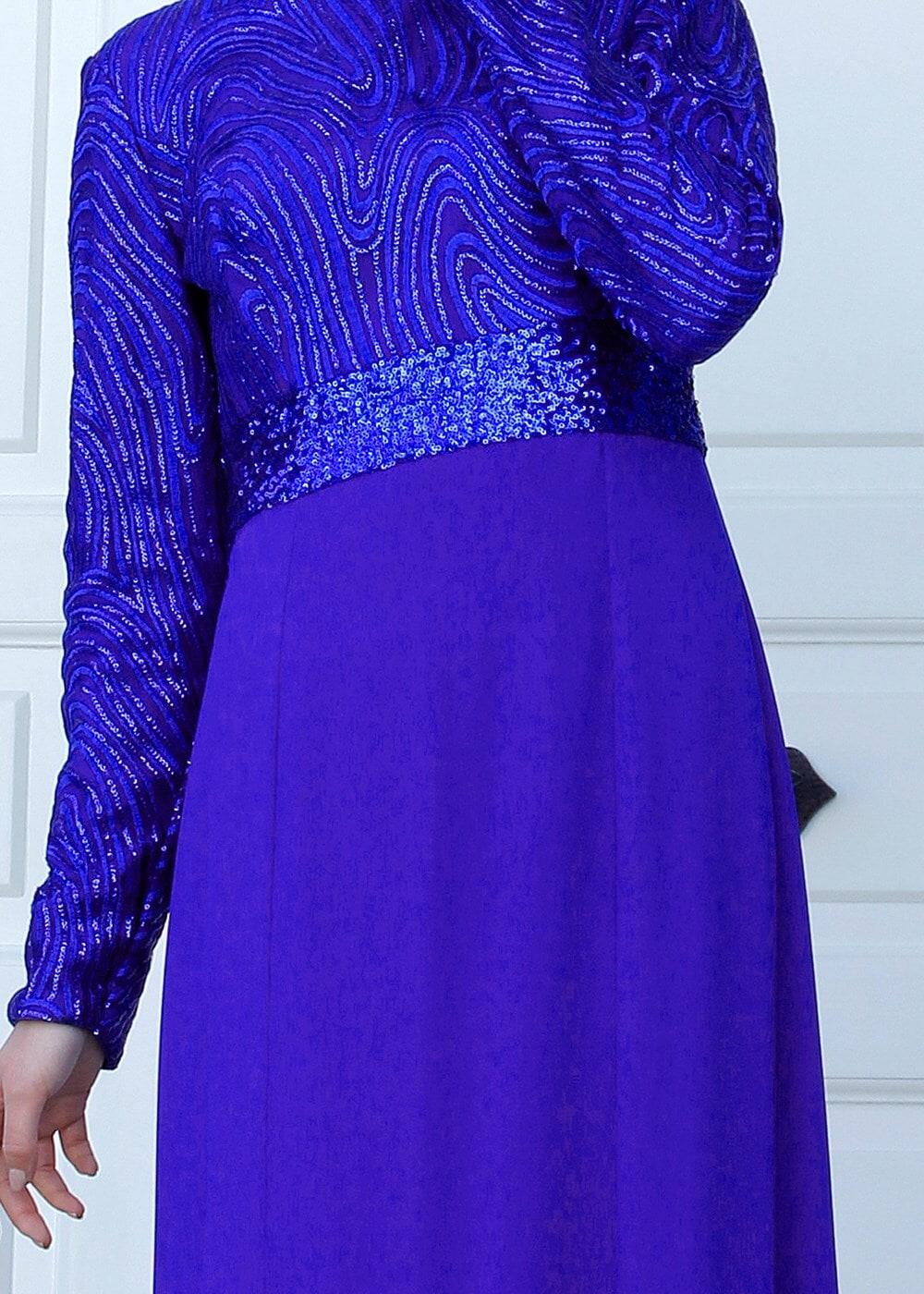 Tesettür giyim LACİVERT PULLU ABİYE ELBİSE 5083