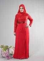Tesettür giyim KIRMIZI ALVİNA PUL PAYETLİ ABİYE ELBİSE T 5084