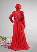 Tesettür giyim KIRMIZI ALVİNA PUL PAYETLİ ABİYE ELBİSE T 5084
