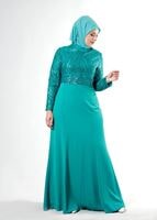 Tesettür giyim MAVİ ALVİNA PUL PAYETLİ ABİYE ELBİSE T 5084
