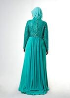 Tesettür giyim MAVİ ALVİNA PUL PAYETLİ ABİYE ELBİSE T 5084