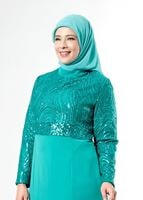 Tesettür giyim MAVİ ALVİNA PUL PAYETLİ ABİYE ELBİSE T 5084