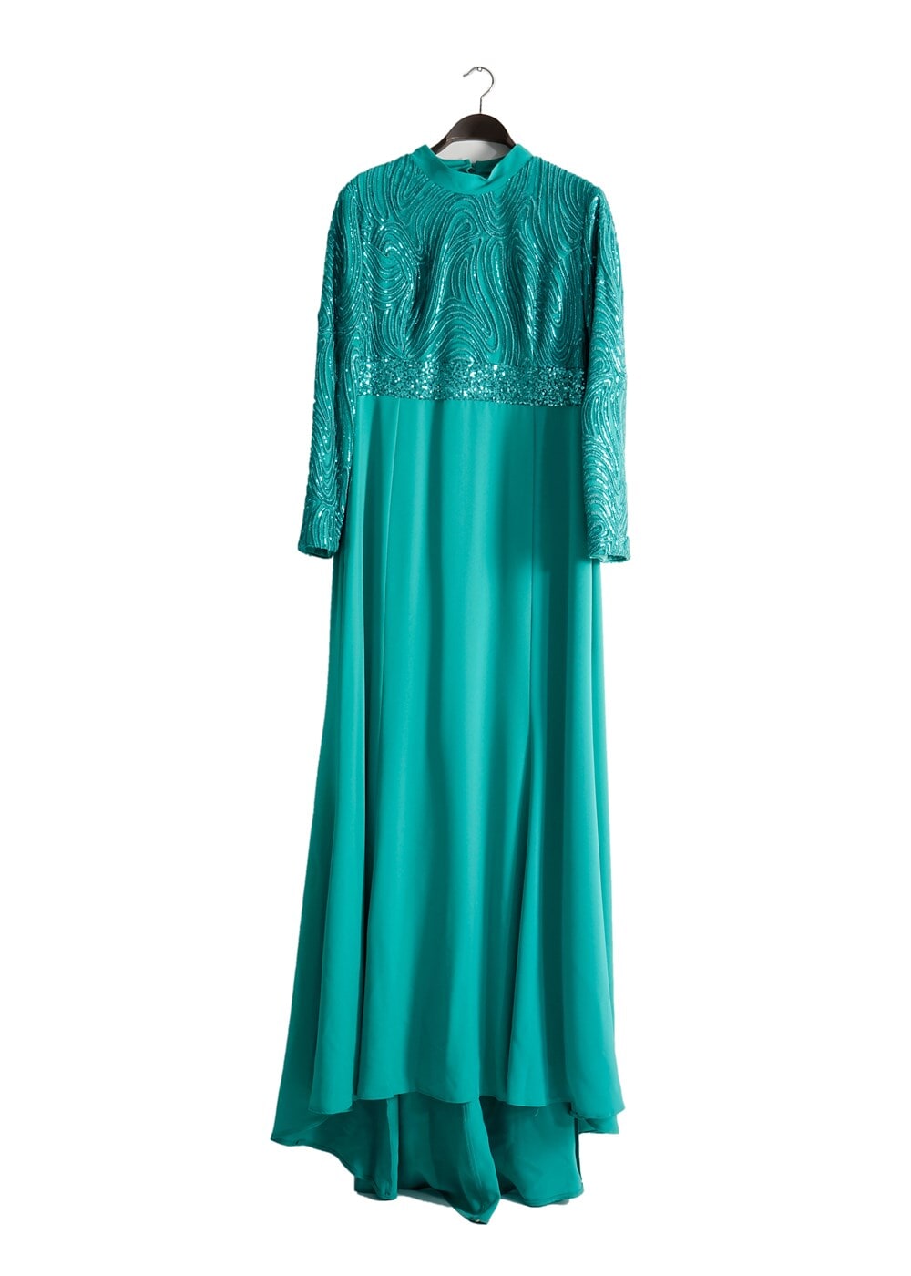 Tesettür giyim MAVİ ALVİNA PUL PAYETLİ ABİYE ELBİSE T 5084