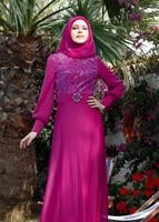 Tesettür giyim FUŞYA PUL DETAYLI ŞİFON ABİYE ELBİSE 5086 