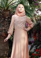 Tesettür giyim PUDRA PUL DETAYLI ŞİFON ABİYE ELBİSE 5086 
