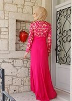 Tesettür giyim FUŞYA GÜPÜRLÜ KEMER DETAYLI ABİYE ELBİSE 5088 