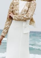 Tesettür giyim KREM GÜPÜRLÜ KEMER DETAYLI ABİYE ELBİSE 5088 