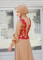 Tesettür giyim KIRMIZI GÜPÜRLÜ TAŞ DETAYLI ABİYE ELBİSE 5089 