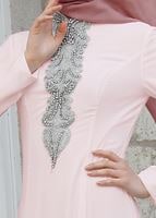 Tesettür giyim PUDRA TAŞ BONCUK DETAYLI ABİYE ELBİSE 5093 