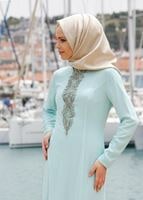 Tesettür giyim YEŞİL TAŞ BONCUK DETAYLI ABİYE ELBİSE 5093 