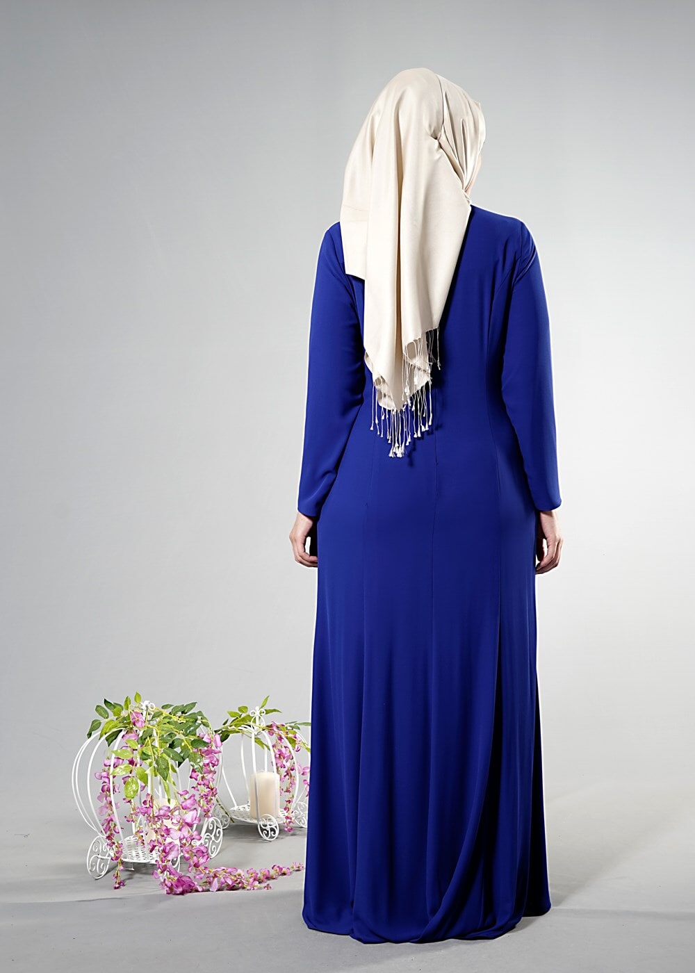 Tesettür giyim LACİVERT ALVİNA TAŞ DETAYLI ABİYE ELBİSE T 5094