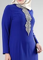 Tesettür giyim LACİVERT ALVİNA TAŞ DETAYLI ABİYE ELBİSE T 5094