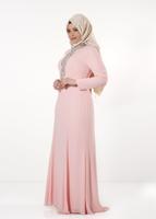 Tesettür giyim PUDRA ALVİNA TAŞ DETAYLI ABİYE ELBİSE T 5094