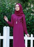 Tesettür giyim MOR GÜPÜR DETAYLI ABİYE ELBİSE 5096 