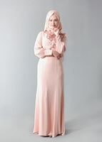 Tesettür giyim PUDRA GÜPÜR DETAYLI ABİYE ELBİSE 5096 