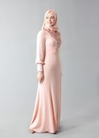 Tesettür giyim PUDRA GÜPÜR DETAYLI ABİYE ELBİSE 5096 