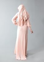 Tesettür giyim PUDRA GÜPÜR DETAYLI ABİYE ELBİSE 5096 