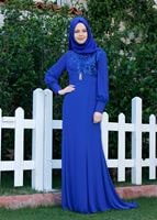 Tesettür giyim LACİVERT GÜPÜR DETAYLI ABİYE ELBİSE 5096 