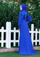 Tesettür giyim LACİVERT GÜPÜR DETAYLI ABİYE ELBİSE 5096 