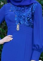 Tesettür giyim LACİVERT GÜPÜR DETAYLI ABİYE ELBİSE 5096 